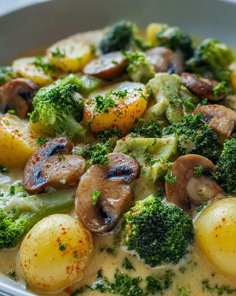 Brokkoli Kartoffel Pfanne mit Pilzen – Einfach & Lecker
