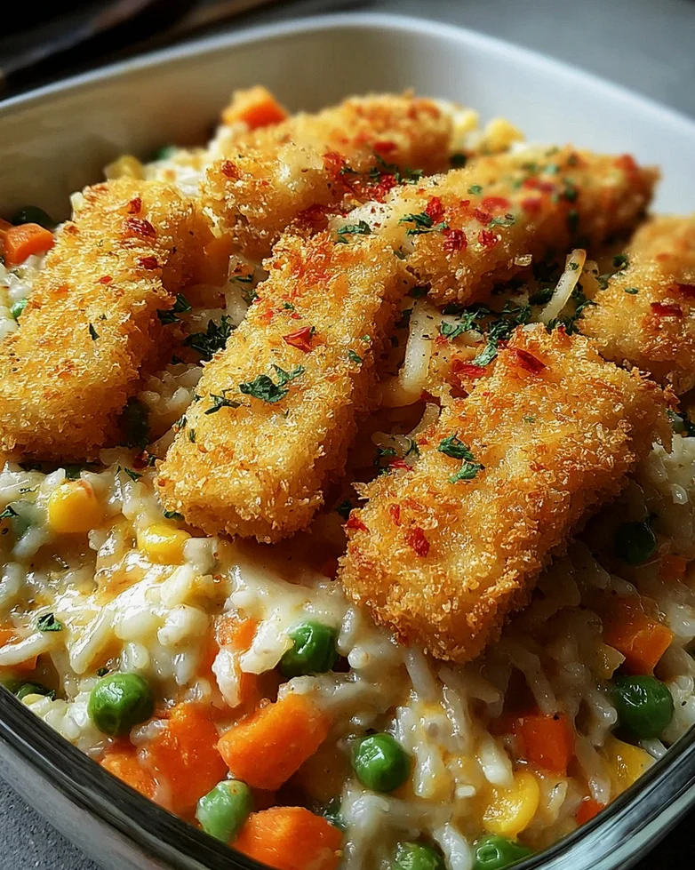 Fischstäbchen-Auflauf mit Reis und Gemüse