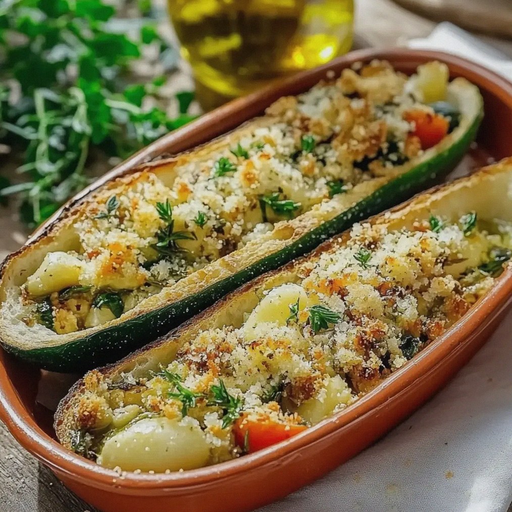 Gefüllte Zucchini mit Couscous und Feta zubereiten