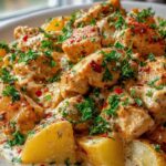 Genieße High Protein: Cremige Knoblauch-Käse Hähnchen-Kartoffeln