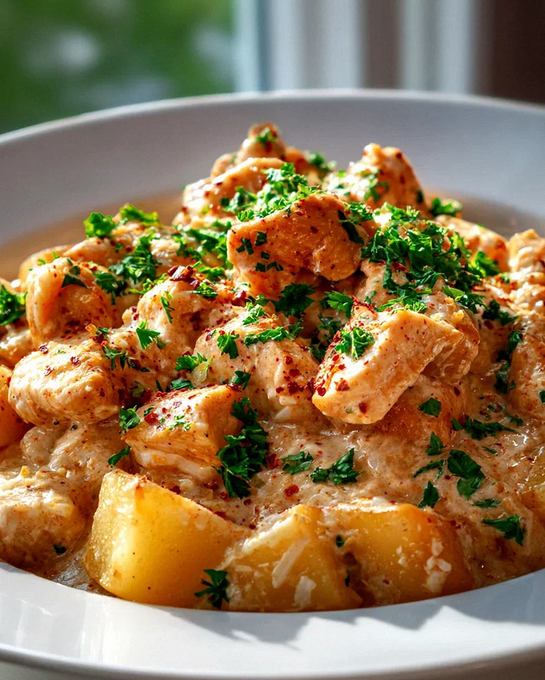 Genieße High Protein: Cremige Knoblauch-Käse Hähnchen-Kartoffeln – Schritt 2