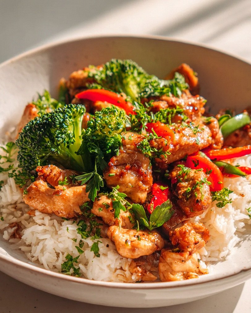 Hähnchen Reis Bowl mit Knoblauchbutter & frischem Gemüse – Schritt 2