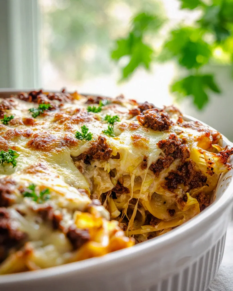 Herzhafter Nudelauflauf mit Hackfleisch und Kraut