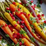 Honiggeröstete Regenbogenkarotten mit Burrata und Granatapfel