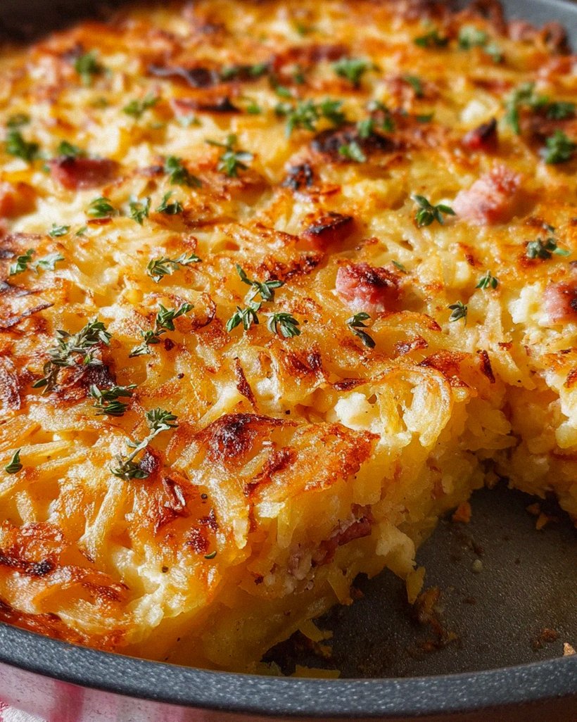 Hüttenkäse Kartoffelrösti Auflauf