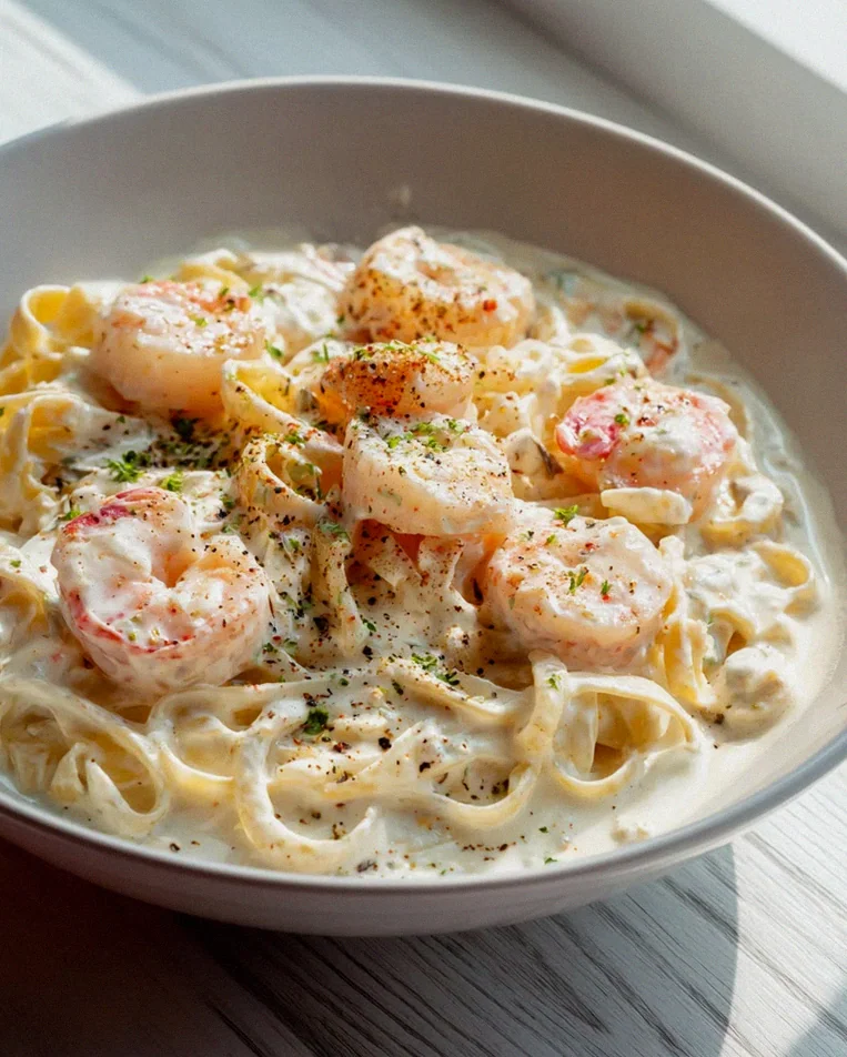 Köstliche Cremige Meeresfrüchte Fettuccine Pasta Bowl
