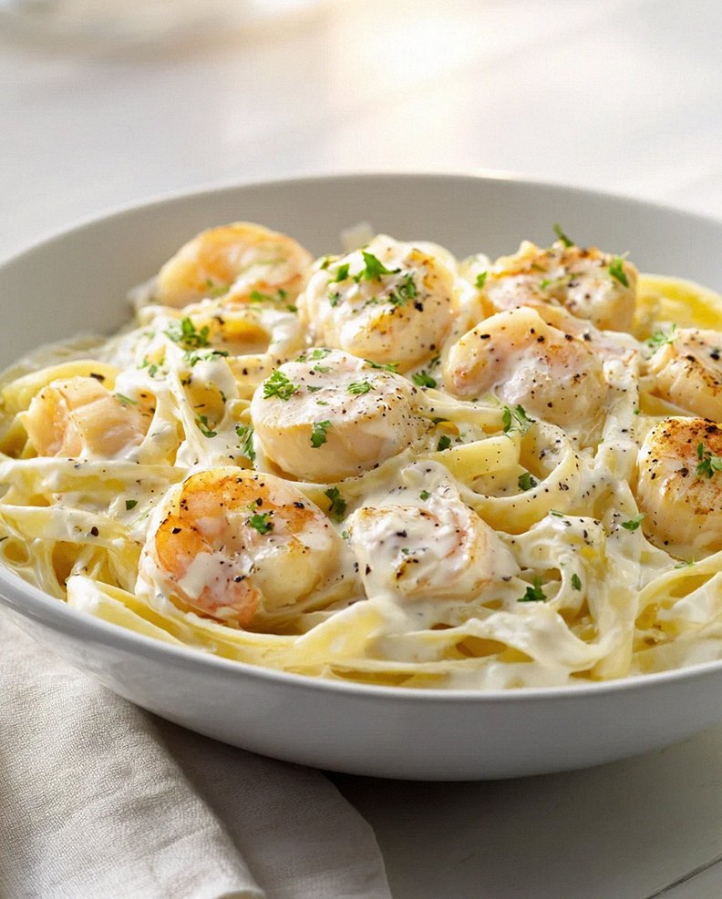 Köstliche Cremige Meeresfrüchte Fettuccine Pasta Bowl – Schritt 2