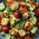 Kritharaki-Salat mit Halloumi-Croutons