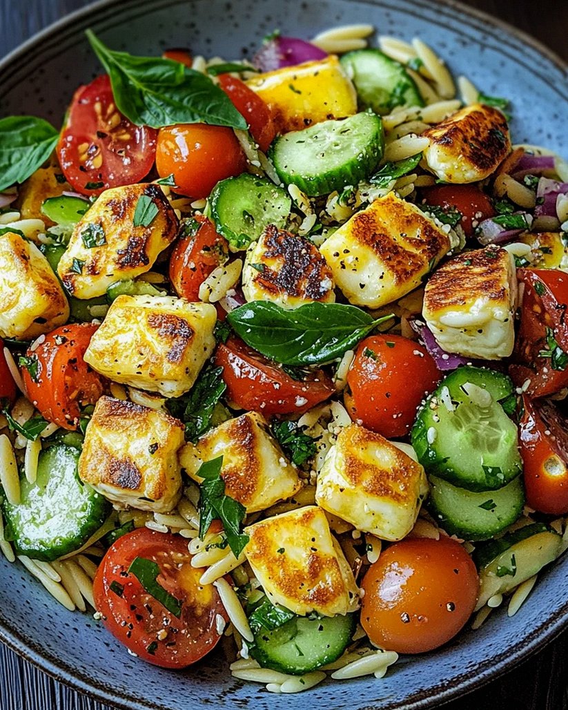 Kritharaki-Salat mit Halloumi-Croutons – Schritt 2