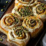 Lockere Pistazien-Heferollen mit Orangen-Frischkäse-Frosting