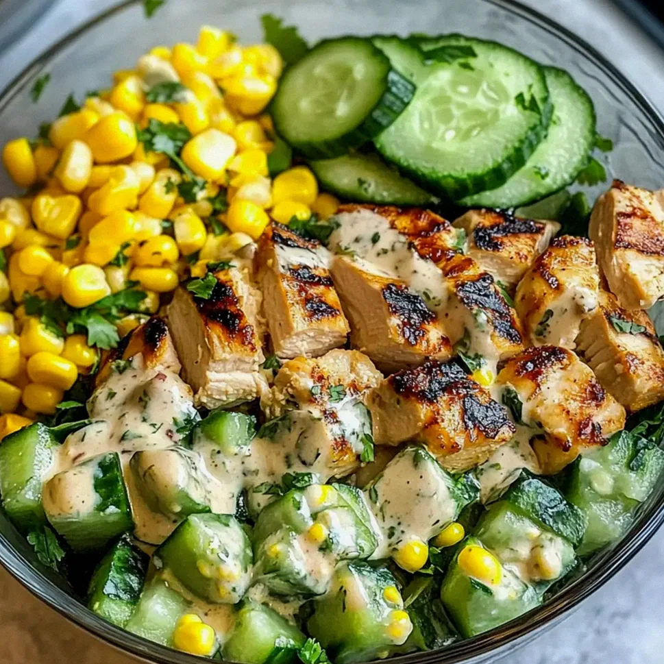 Mais cremiger Gurken-Hühnchen-Salat für den Sommer