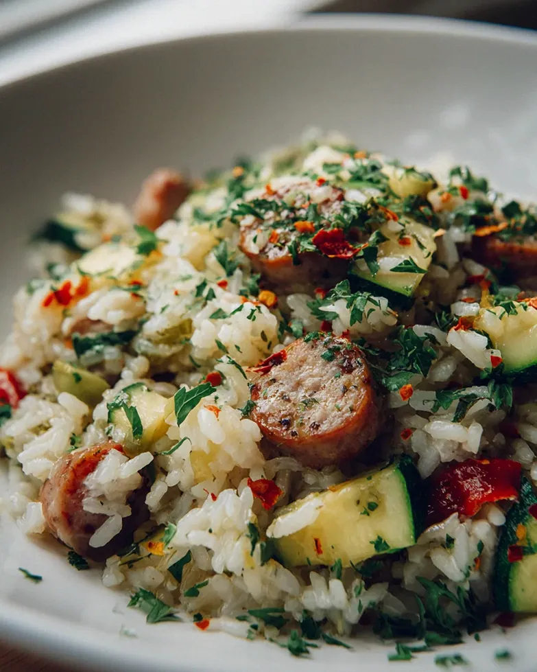 Mediterraner Wurst Reis Mit Zucchini Und Kräutern – Schritt 2