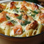 Nudelauflauf mit Lachs und Sahne