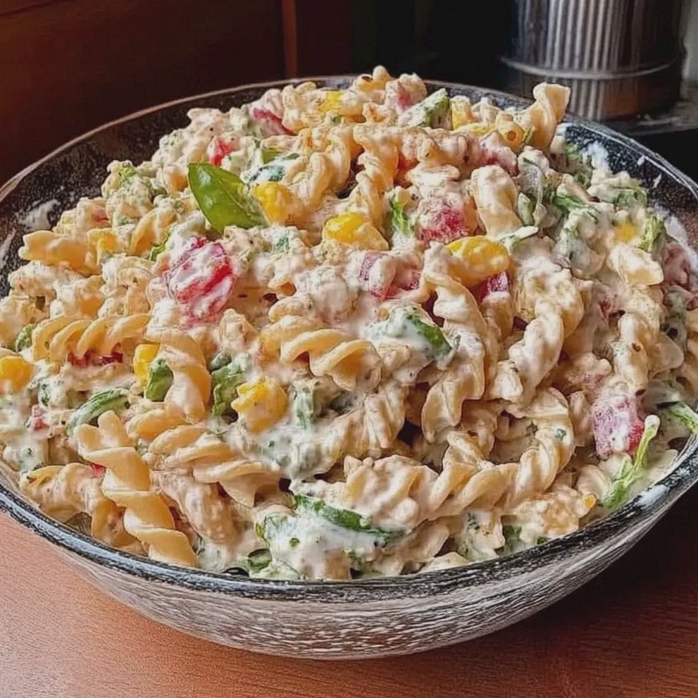 Nudelsalat mit Joghurt Soße für erfrischende Somertage