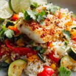 One Pan Baja Fisch mit geröstetem Gemüse-Reis Rezept