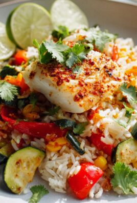 One Pan Baja Fisch mit geröstetem Gemüse-Reis Rezept