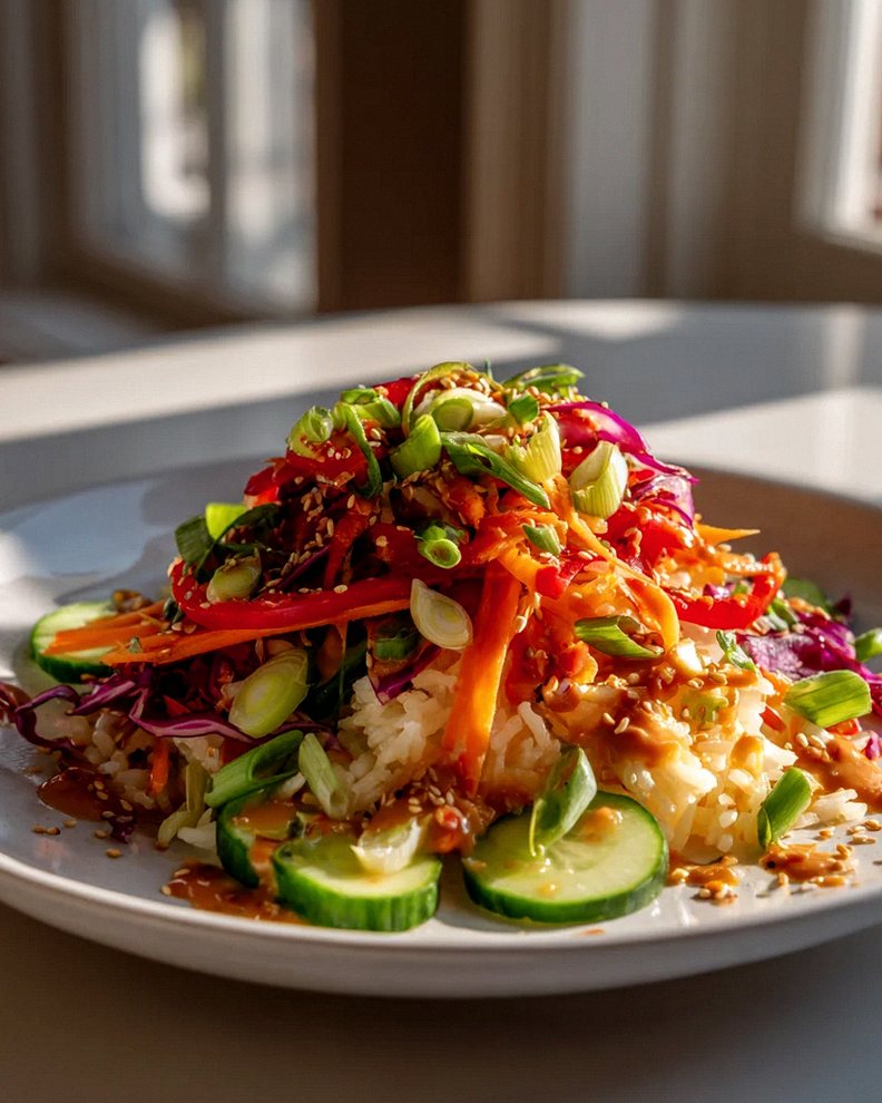 Schneller Knuspriger Reissalat mit Erdnuss-Sesam-Dressing – Schritt 2
