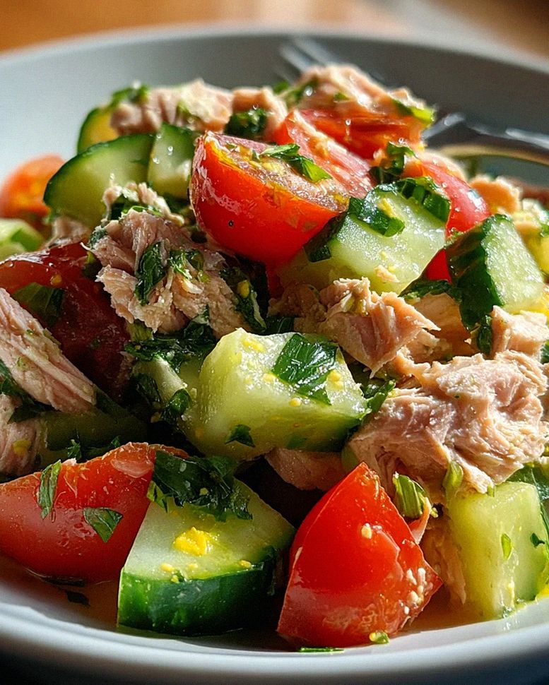 Schneller Thunfischsalat mit Gurke und Tomate