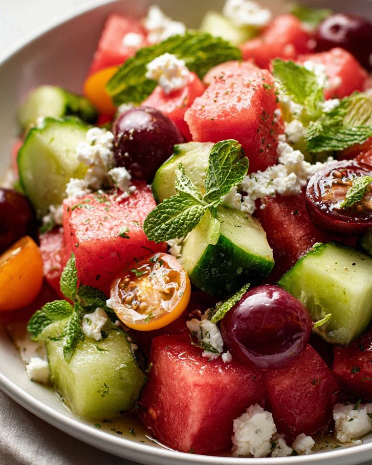 Sommerlicher Griechischer Salat mit Wassermelone & Minze