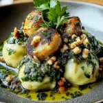 Spinatknödel mit Pilzragout