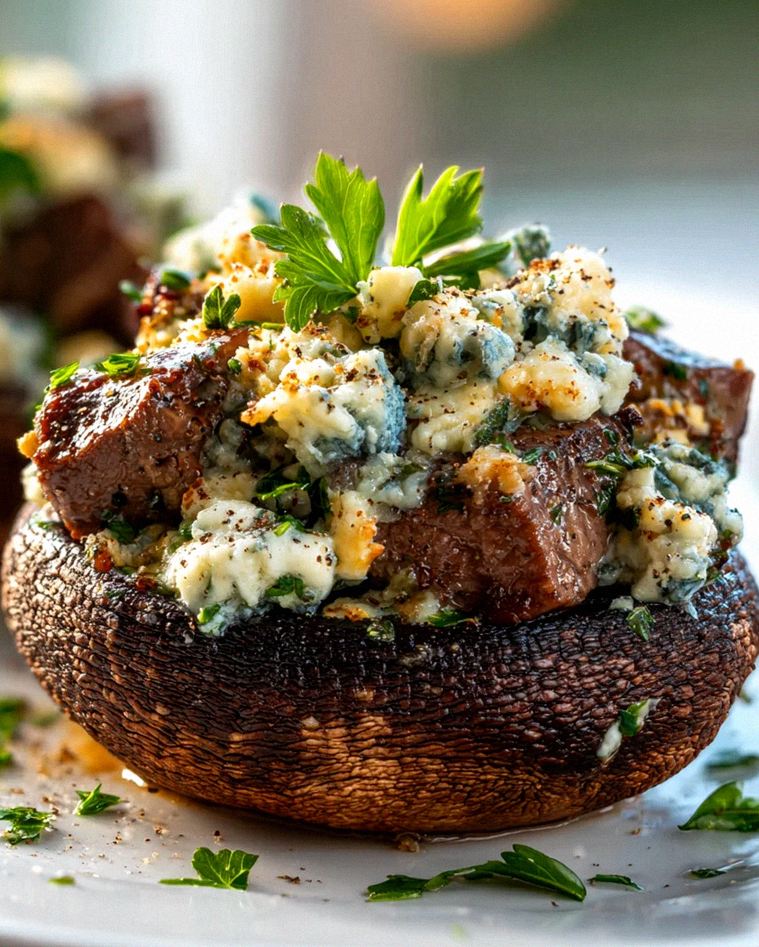 Steak & Blauschimmelkäse gefüllte Portobello – Herzhaft Genießen!