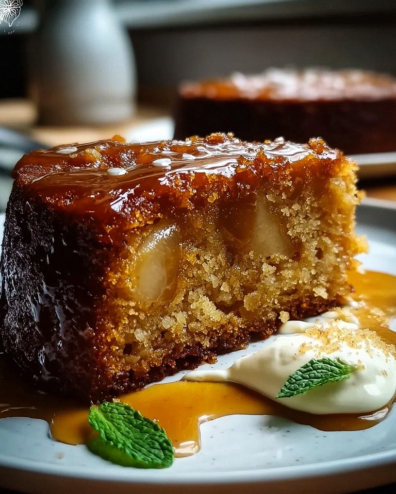 Sticky Pear Wacholdertee Extractger Kuchen: Süße Birne trifft auf Wacholdertee-Aroma