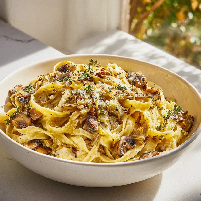 Unwiderstehliche Karamelisierter Lauch Pilz Gruyère Pasta